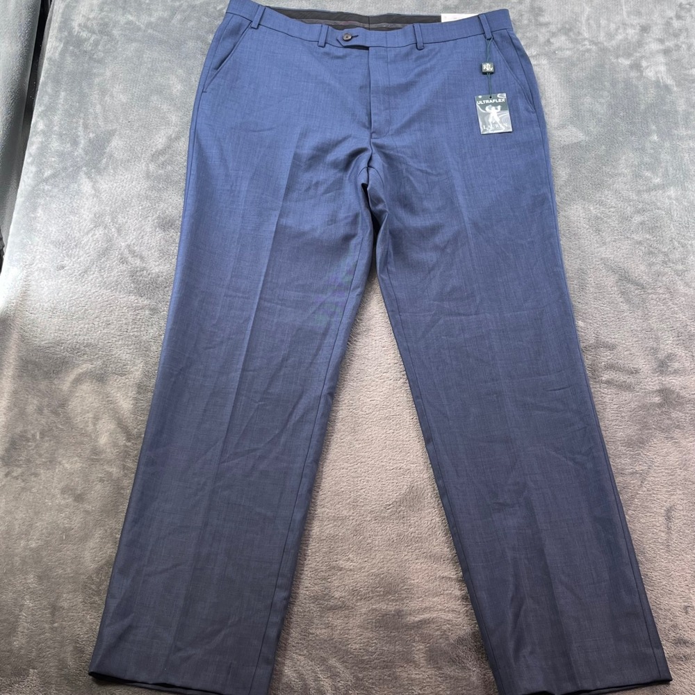 NWT Lauren Ralph Lauren UltraFlex Navy Blue 100% Wool Dress Pants Mens 38W x 34L